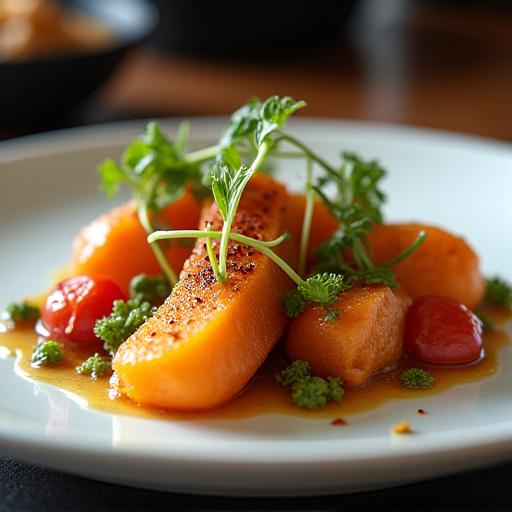 Gurmánský pokrm naservírovaný v luxusní restauraci, detail