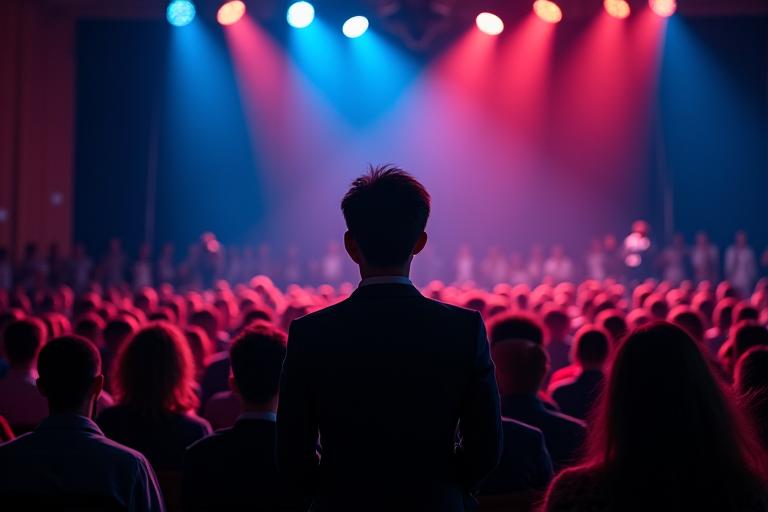 Řečník na pódiu během mezinárodní konference