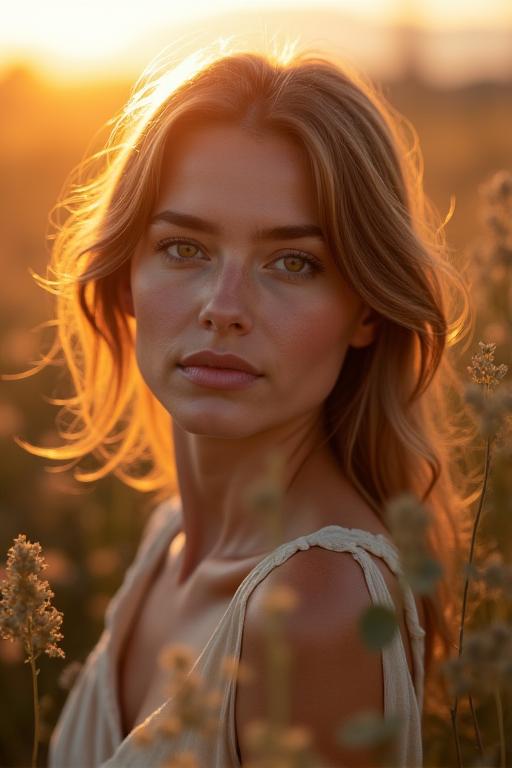 Umělecký portrét ženy v přírodě s jemným slunečním světlem